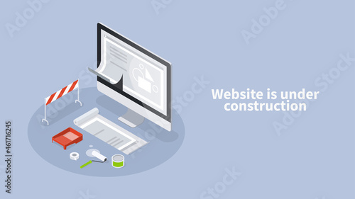 Website Under Construction Page Isometric Banner