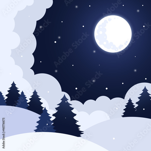 Christmas night landscape, winter landscape with moon, winter night landscape © skadhi_art