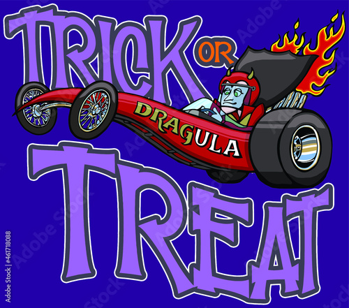 Εκτύπωση καμβά cartoon dracula driving a dragster | trick or treat |  halloween monster
