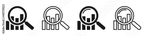 Set of financial analytics or metrics icons, business research. Analytics information, data. Business-analysis symbols. Vector illustration.