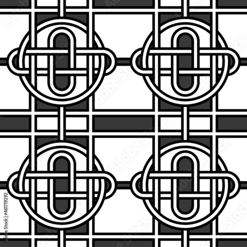 Vector seamless background in black, white and gray colors. Pattern with Celtic knots. Abstract vintage backdrop for textile and paper