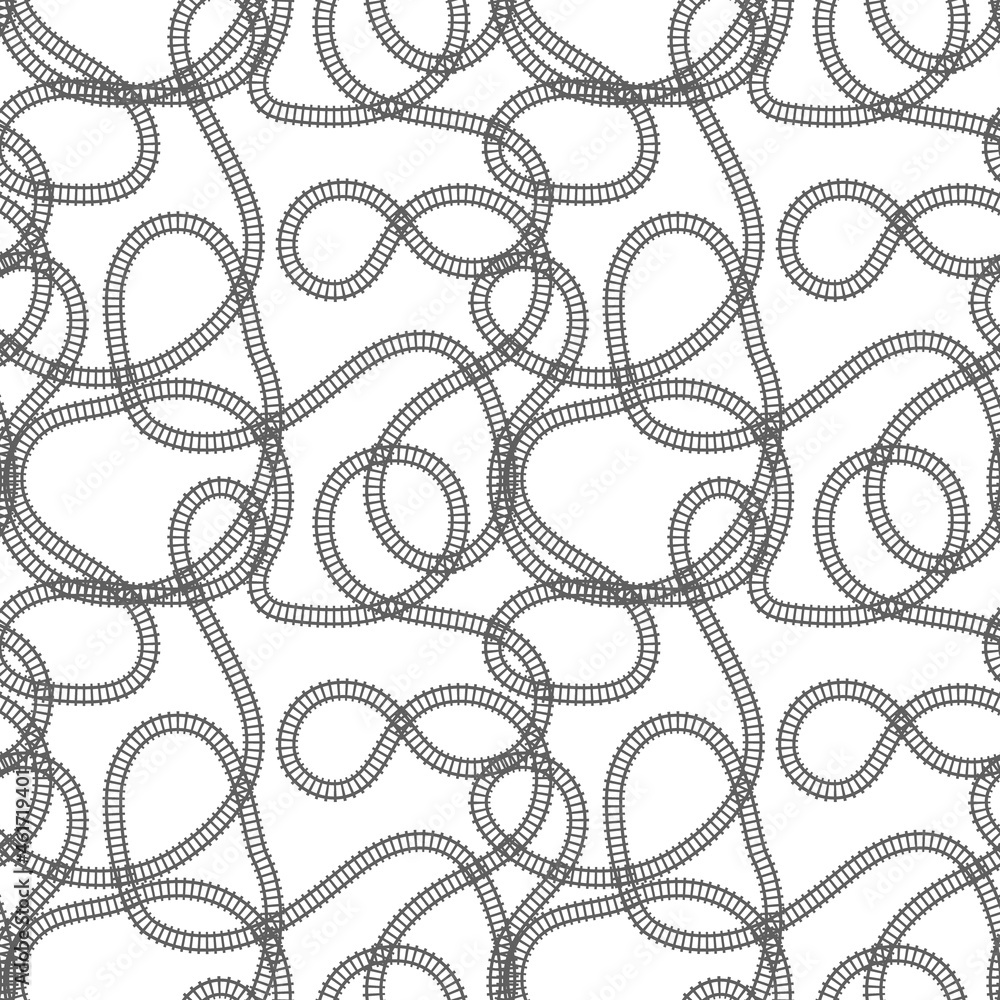 Seamless pattern with train rails. Endless vector railroad - stock background