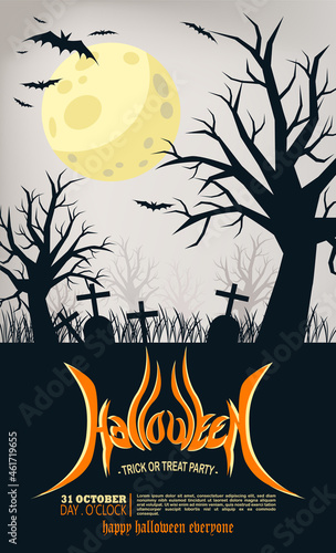 Vector set of Halloween party invitations or greeting poster with handwritten calligraphy and traditional symbols. vector card collection.