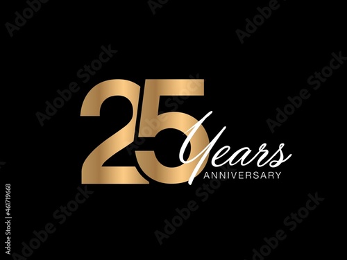 25 years anniversary gold text on black background. 25 years anniversary stylish card.  photo