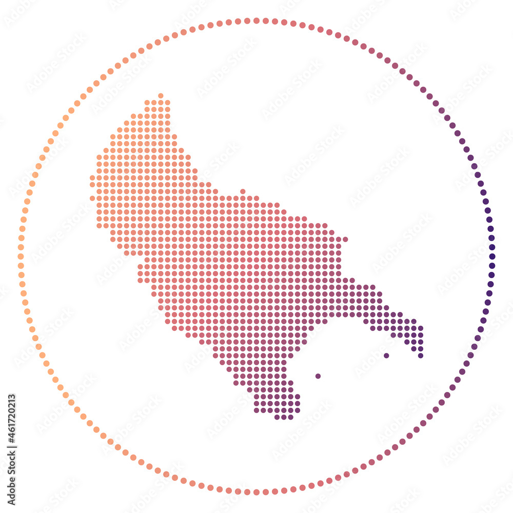 Obraz premium Zakynthos Island digital badge. Dotted style map of Zakynthos Island in circle. Tech icon of the island with gradiented dots. Appealing vector illustration.