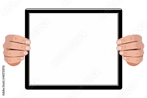Tablette tenue par deux mains sur fond blanc