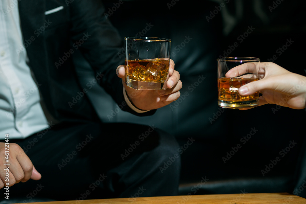 Celebrate whiskey on a friendly party in restaurant Celebrate whiskey on a friendly party in restaurant