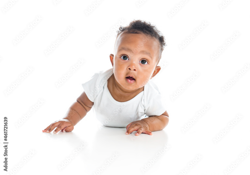 five month old African American baby boy on studio white five month old African American baby boy on studio white