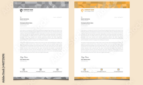 Simple unique modern abstract corporate professional creative business letterhead design template with colorful gray orange shapes. 