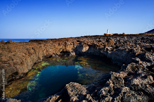 View of the lava beach of Linosa Called Piscine