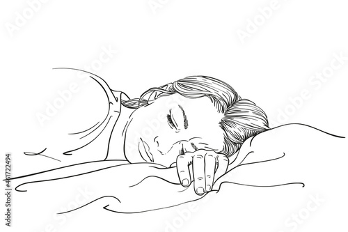 Sketch of young sleeping woman, Hand drawn vector linear illustration