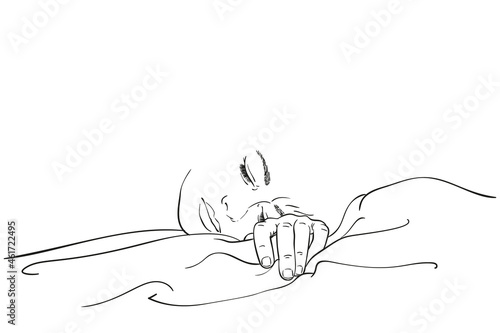 Sketch of young sleeping woman's face, Hand drawn vector linear illustration