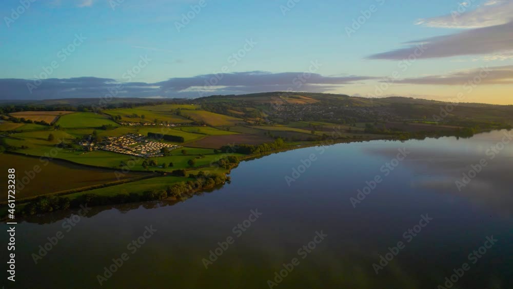 Sunrise over River Teign from a drone, Newton Abbot, Devon, England, Europe Sunrise over River Teign from a drone, Newton Abbot, Devon, England, Europe