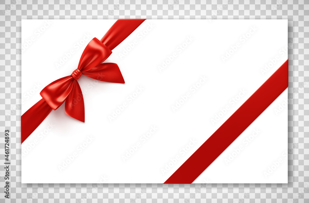 Vector realistic illustration of a blank card with a red ribbon on a transparent background. Vector realistic illustration of a blank card with a red ribbon on a transparent background.
