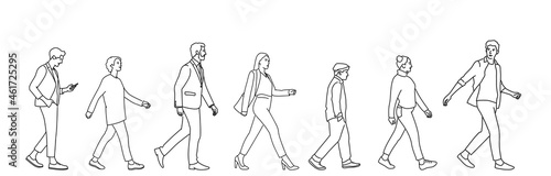 Set of walking people (crowd).
