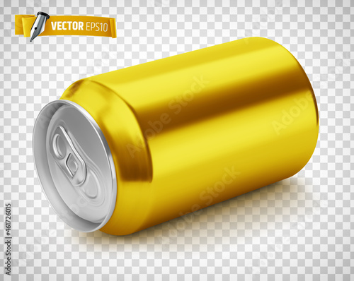 Vector realistic illustration of a yellow soda can on a transparent background.