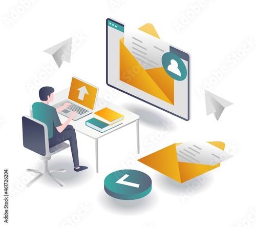 Man sending email with laptop