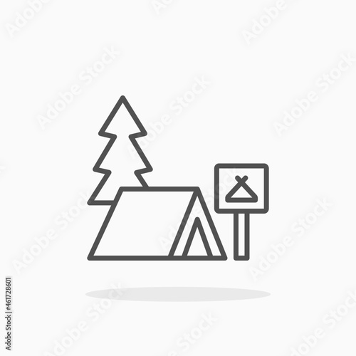 Camping Site icon. Editable Stroke and pixel perfect. Outline style. Vector illustration.