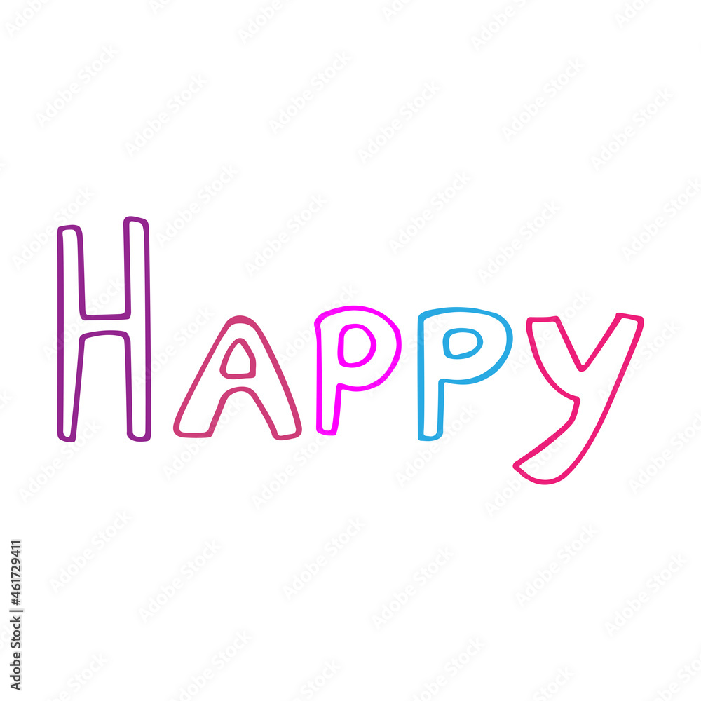 Doodle lettering Happy line art. Hand drawn vector illustration. Simple sketch graphics. Isolated design elements.