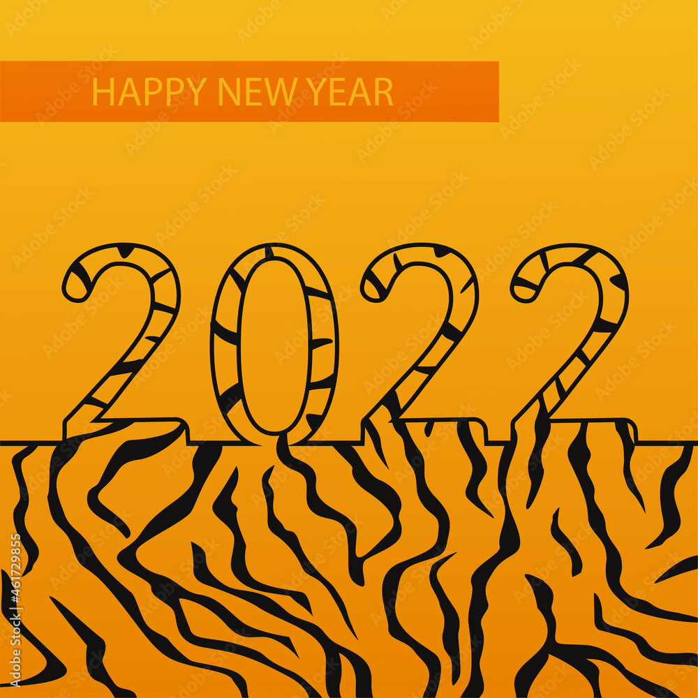 Obraz premium postcard orange gradient background tiger color inscription happy new year 2022