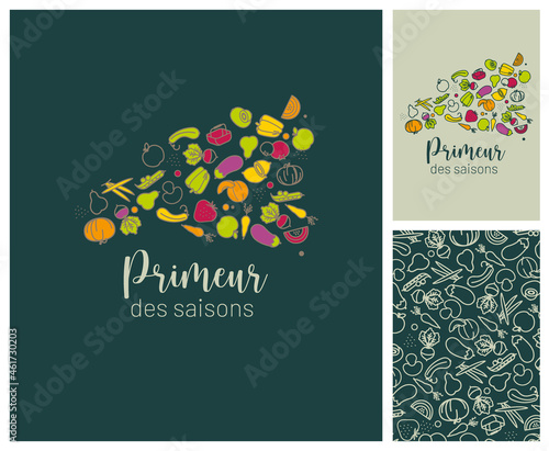 Collection de symboles de fruits et légumes de saison pour logo, identité graphique, marque, magasin, boutique, marchand, marché, primeur, producteur, maraîcher