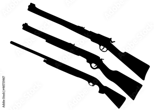 Hunting shotguns in a set. Vector image.