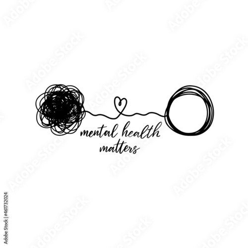 Mental health matters. Illustration with line ball and heart. Psychotherapy. Psychology illustration