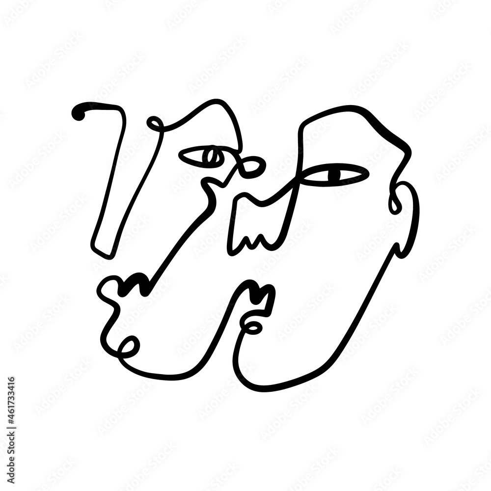 Black ink modern abstract face portrait. Linear art contemporary painting. Fashion style minimalist drawing. Good for poster design and more. Black ink modern abstract face portrait. Linear art contemporary painting. Fashion style minimalist drawing. Good for poster design and more.