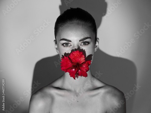 pretty woman naked shoulders flower vartu charm isolated background