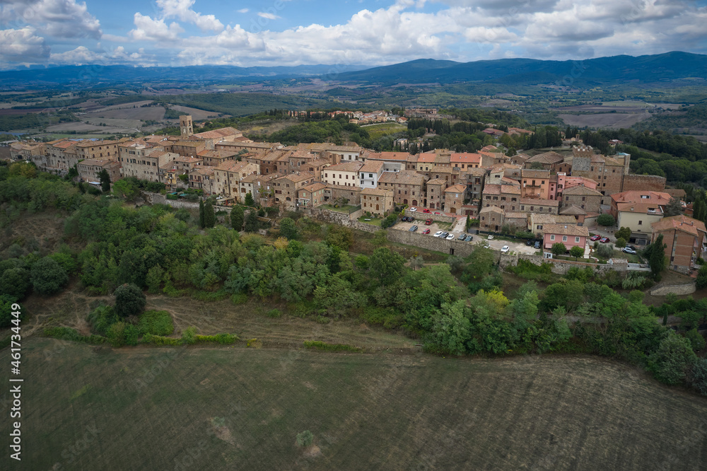 aerial view of the medieval town of casole d'elsa in tuscany
