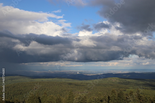 A view to the landscape with stormy clouds coming at Ore Mountains, Czech republic