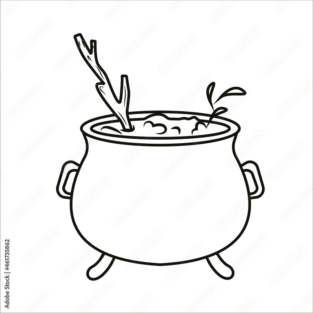 Halloween coloring book page сauldron of green potion Halloween coloring book page сauldron of green potion