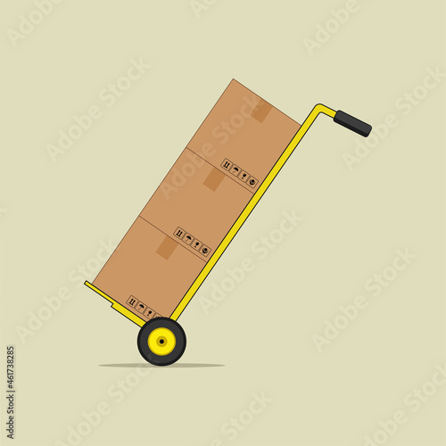 Hand cart or dolly with cardboard vector graphics