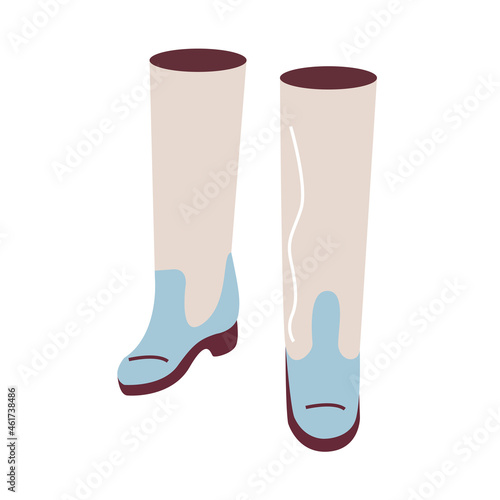 Trendy elegant thigh high boots with flat soles for a woman. Modern shoes for spring, autumn or winter. Simple vector illustration in flat style isolated on white background.