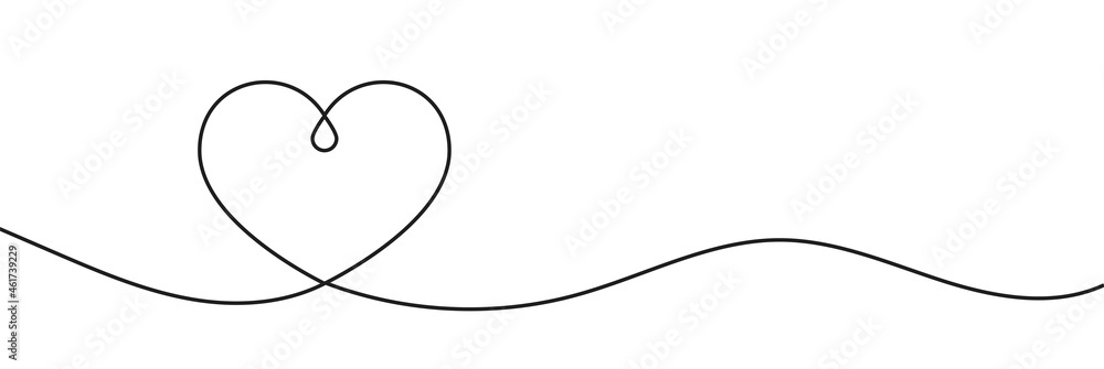 Heart line art drawing vector illustration. Continuous one line drawing heart. Abstract love symbol. Outline ribbon vector background. Art design template.