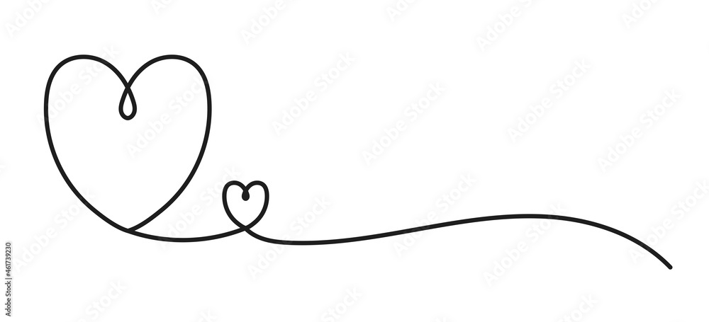 Heart line art drawing vector illustration. Continuous one line drawing heart. Abstract love symbol. Outline ribbon vector background. Art design template.
