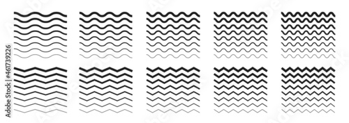 Wave line and wavy zigzag lines. Black underlines wavy curve zig zag line pattern in abstract style. Geometric decoration element. Vector illustration. photo