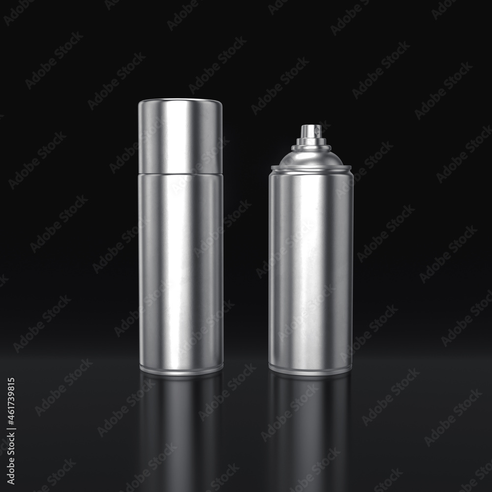 Silver can spray paint on a black background, 3d render Silver can spray paint on a black background, 3d render