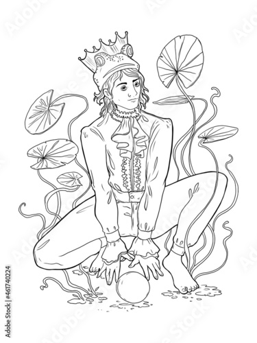 The frog prince. Fairytale character design. Vector illustration