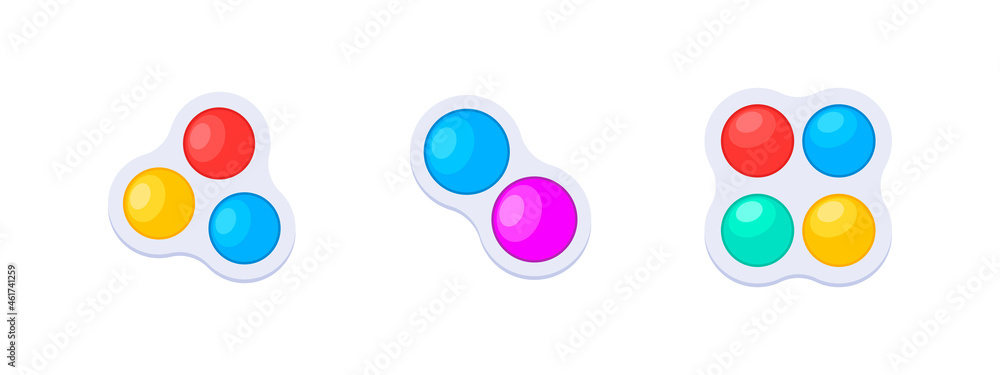 Simple dimple antistress toy set. Vector illustration. Relaxing toys with push bubbles
