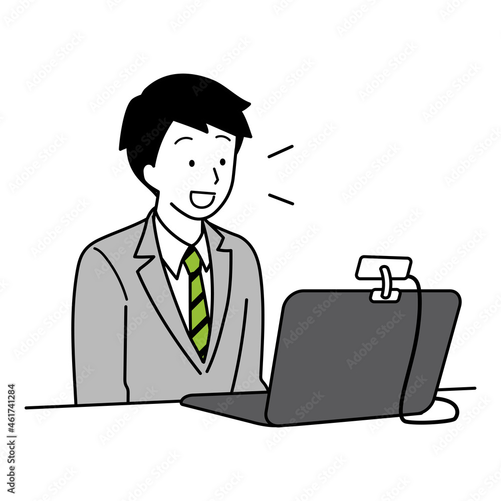 Illustration of a man undergoing an online interview. Illustration of a man undergoing an online interview.
