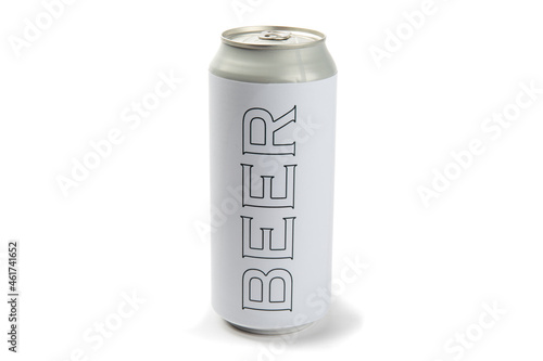A fake generic labelled tall can of beer isolated on white
