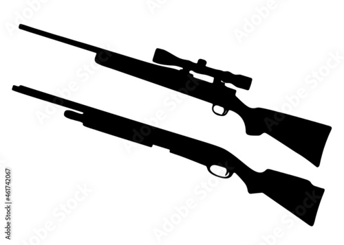 Hunting rifles with and without scope included. Vector image.