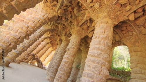 Park Güell in Barcelona, Spain. Garden, architecture, Antoni Gaudí, unesco, catalonia, modernism, city park / 4K Video Footage