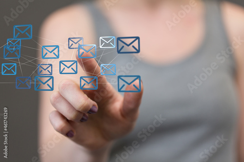 Approved email and spam message displayed on a futuristic interface
