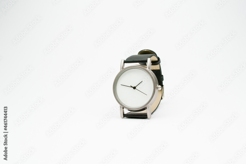 men's watch with a white dial. without numbers. isolated background. men's watch with a white dial. without numbers. isolated background.