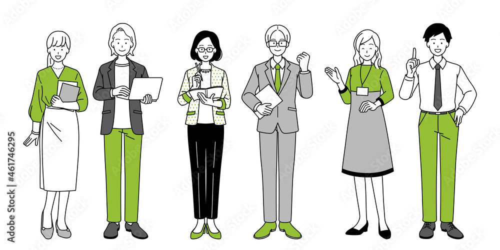 Illustrations of male and female working people and full-body drawings. Illustrations of male and female working people and full-body drawings.