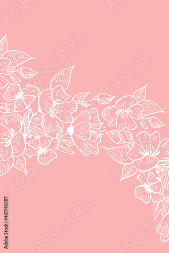 Vector illustration card template with copper color flower floral pink background for Save the date, wedding invitation vertical