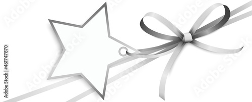 gold ribbon bow with christmas star hang tag