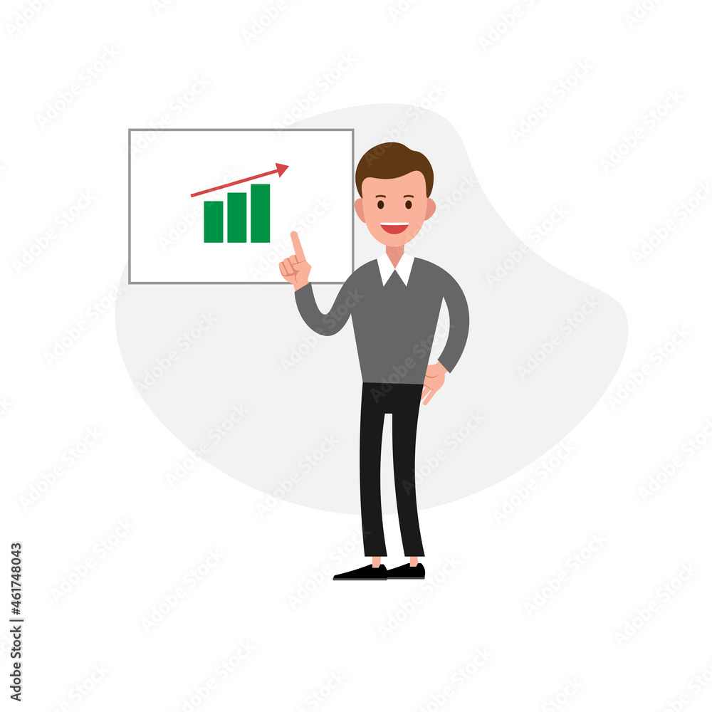 Fototapeta premium businessman showing a project clipart on white background. businessman flat icon.